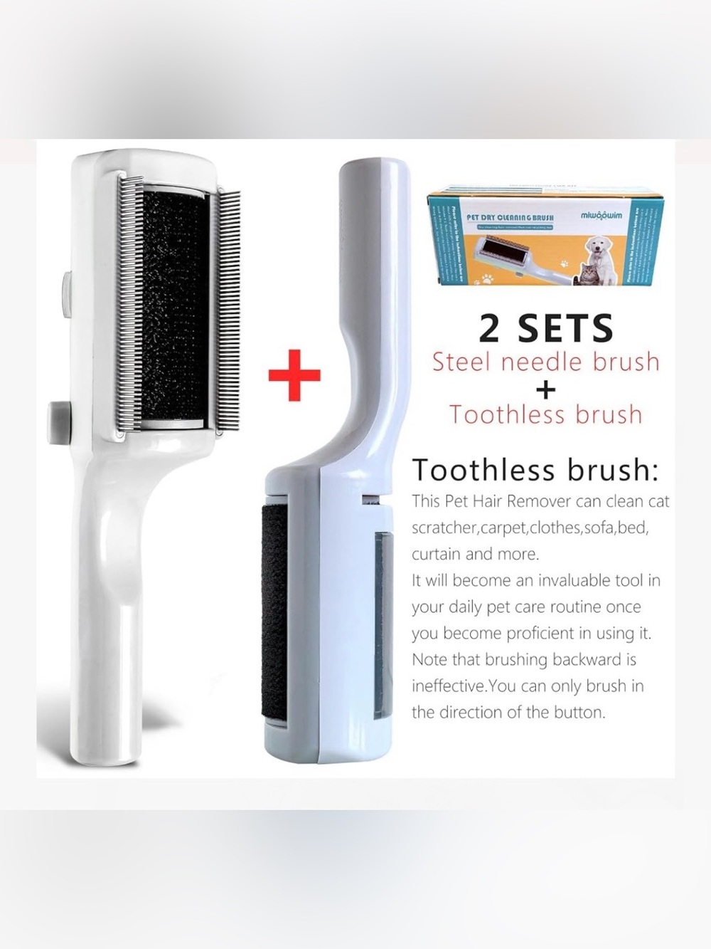 Pet Dry Cleaning Brush By Miwoowim - For Dogs And Cats 2 SETS
Steel needle brush